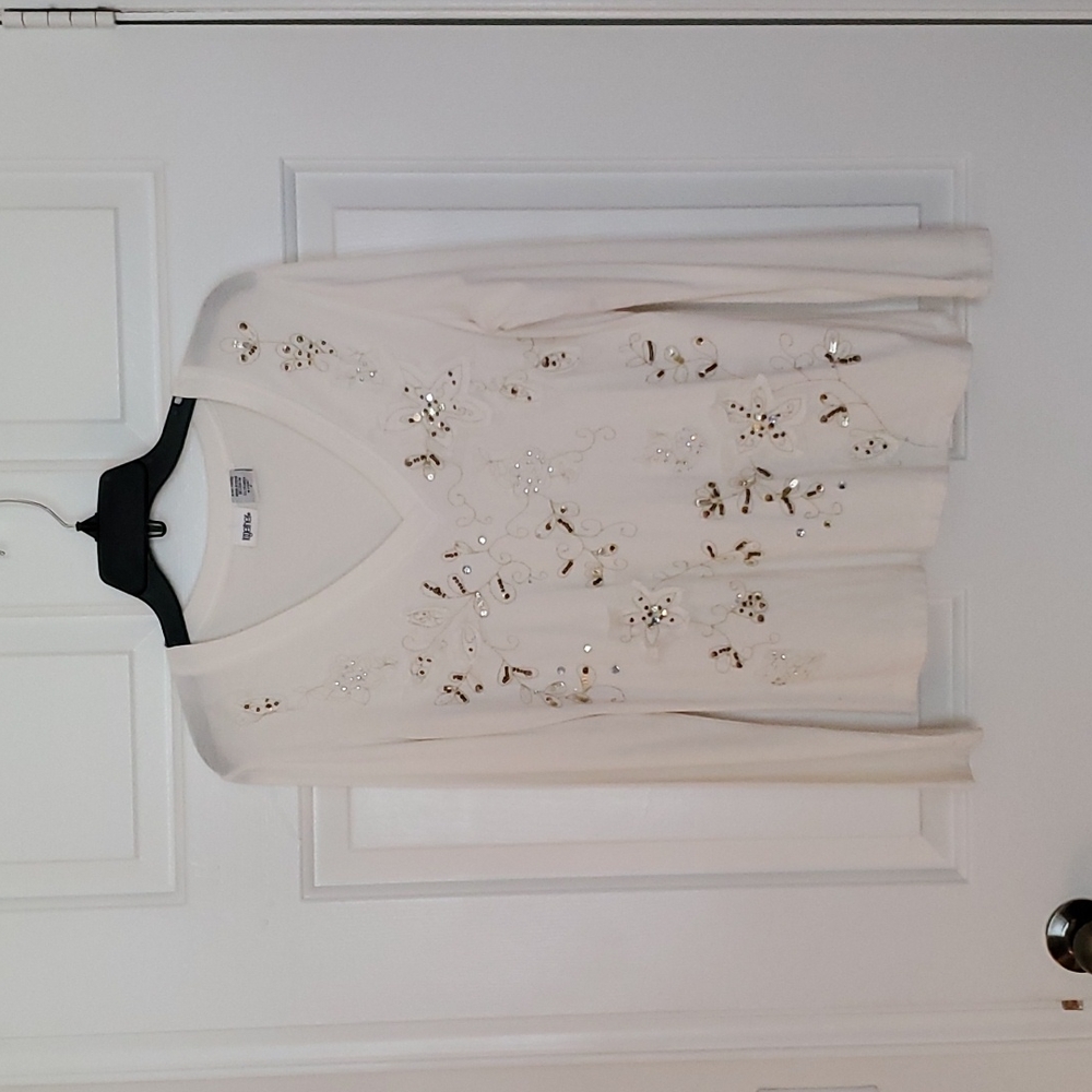 Together Appliqued and Sequined Sweater, long sleeve in Cream. Size Small.